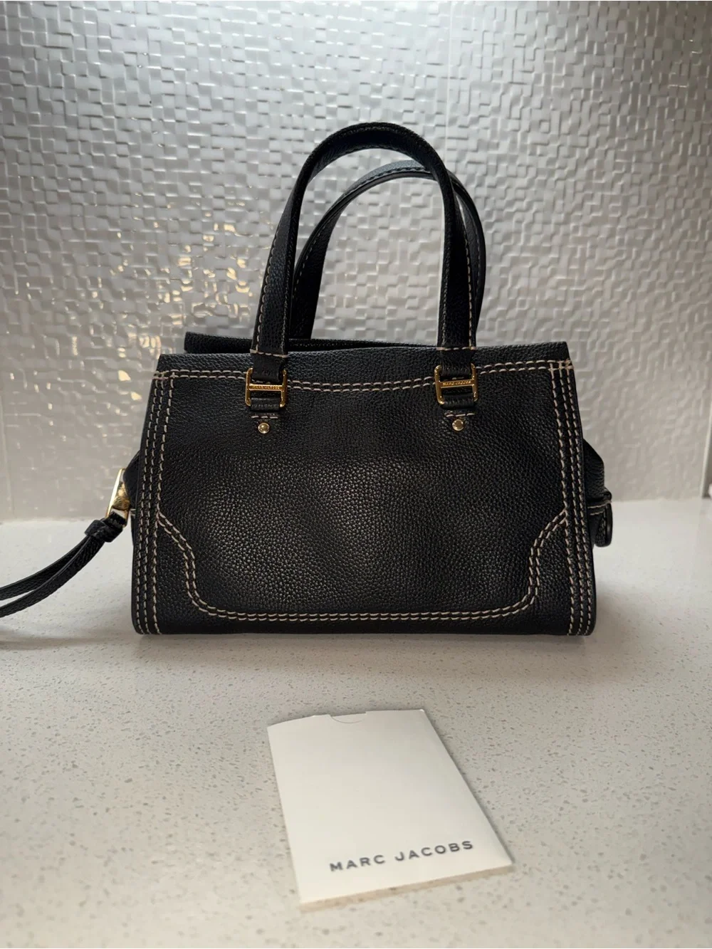 Marc Jacobs Small Black Pebbled Leather Gold Hardware Handbag